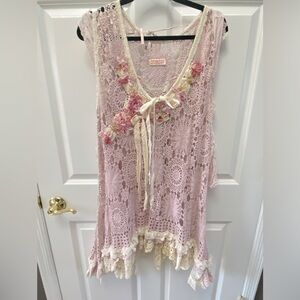 OOAK Vintage Kitty crochet and lace vest.